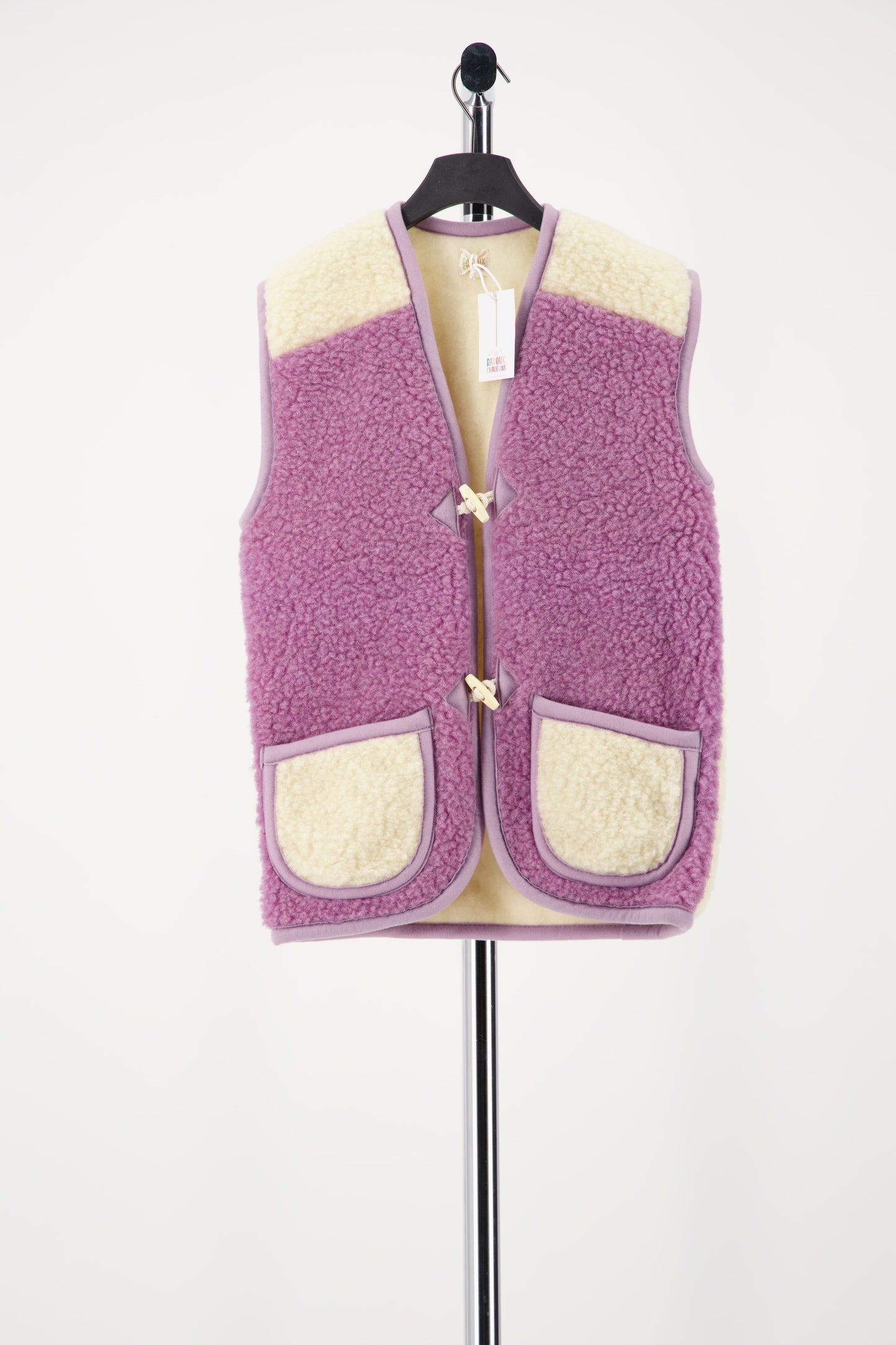 Gilets bicolore - 100% laine - beige / lila