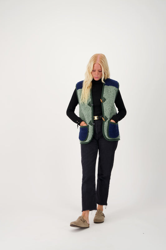 Gilets bicolore - 100% laine - vert / bleu